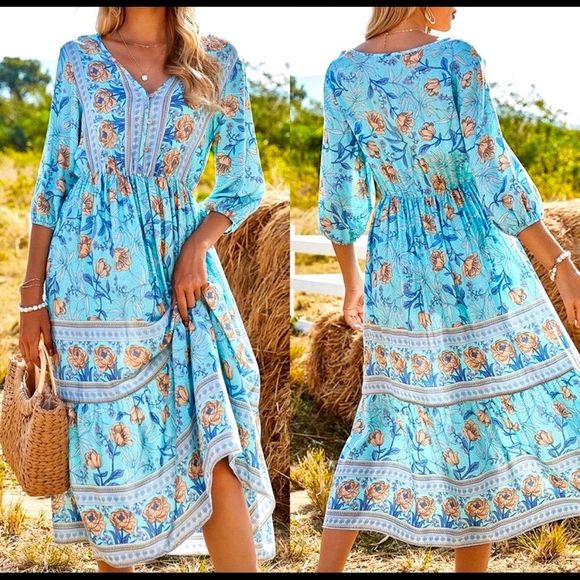 🔥 NWT, Cocoimo Blue Floral Dress, 2 available, size S, L 🤩❤️ - Picture 4 of 6